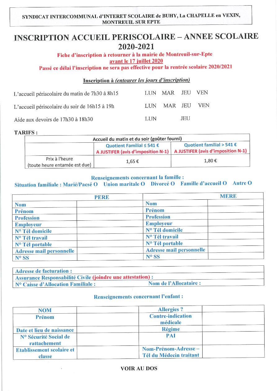 inscription accueil - Buhy